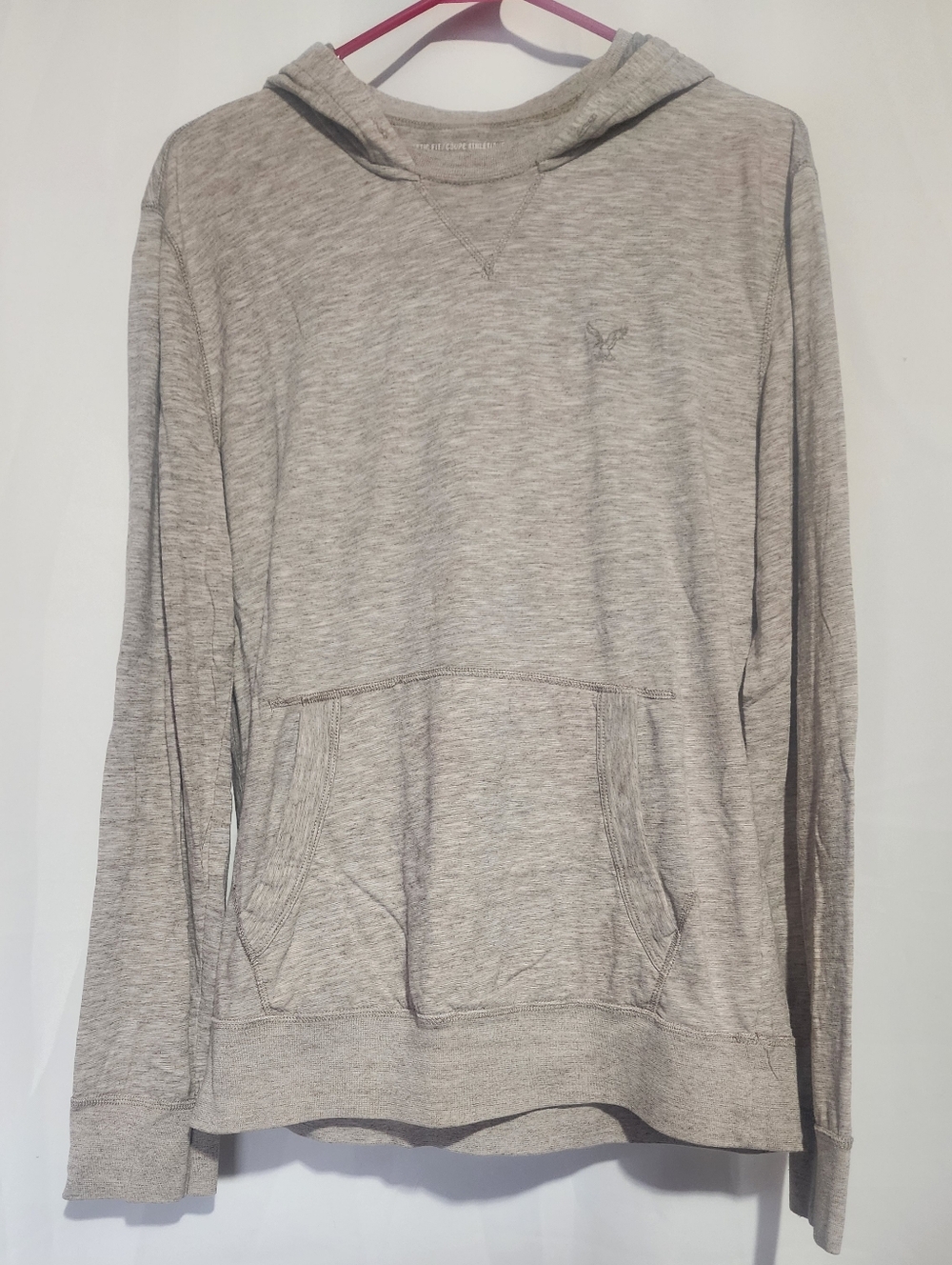 American Eagle Mens Beige Gray Hoodie Long Sleeve Tee Casual Sz Medium Y2K (B)